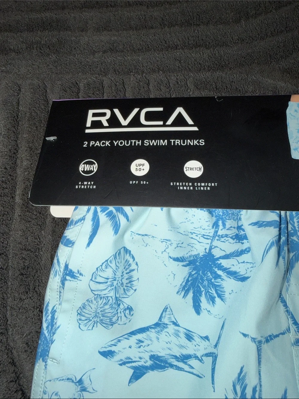 RVCA Light Blue Shark & Palm Youth Swim Shorts